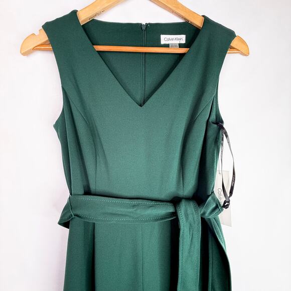 NWT Calvin Klein Green Belted Wide Leg Jumpsuit 2 - Picture 4 of 13